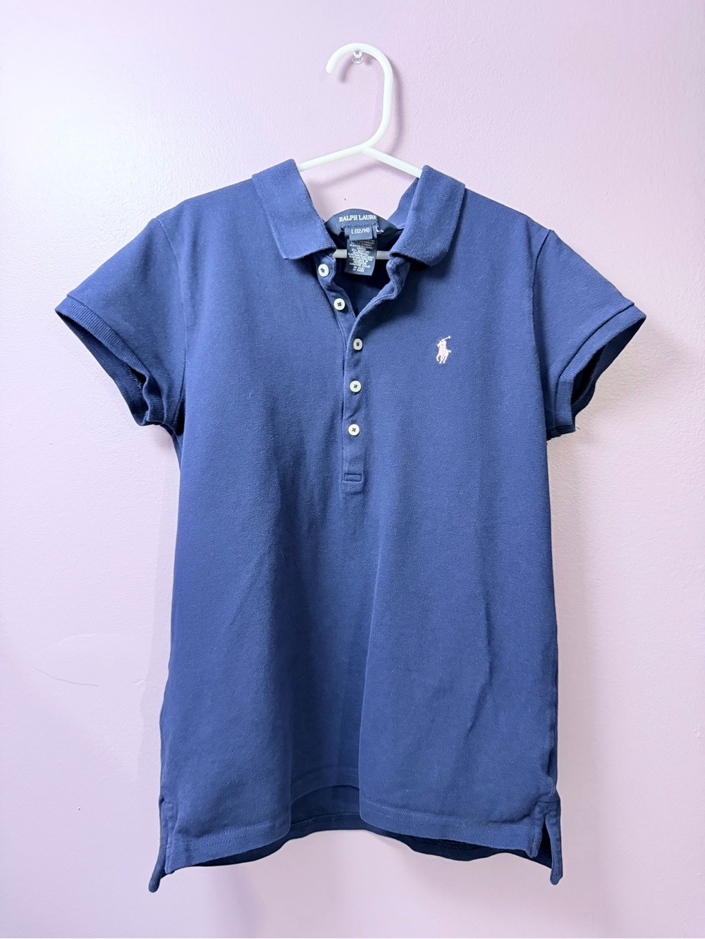 Ralph Lauren Girls Blue Polo Shirt with Pink Pony